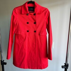 Club Monaco Vermillion Red Double Breasted Lightweight Cotton Trench Coat XS